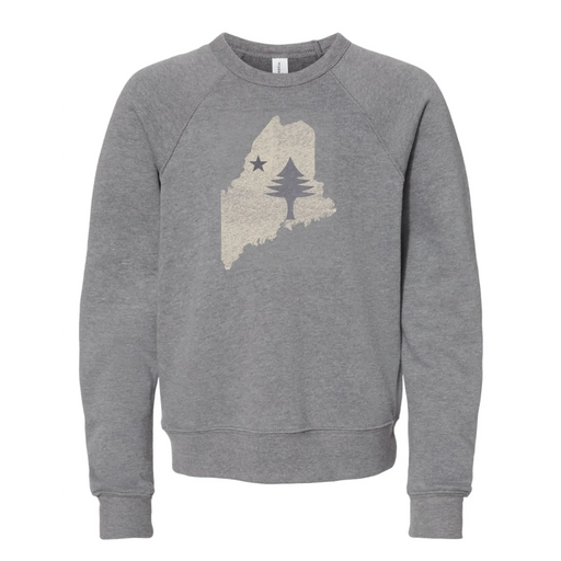 Youth Maine State Flag Crewneck SHOP ROGUE WEAR Crewneck L-14-16-Deep-Heather-Grey
