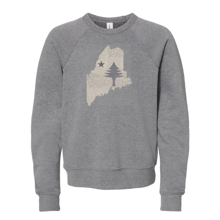 Youth Maine State Flag Crewneck SHOP ROGUE WEAR Crewneck L-14-16-Deep-Heather-Grey