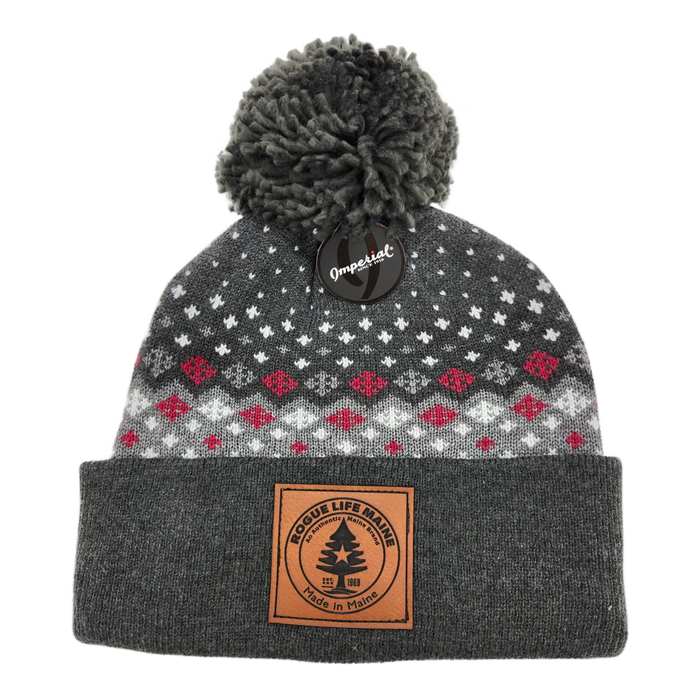 Fair Isle Knit Pom Hat SHOP ROGUE WEAR Hats Black-Heather
