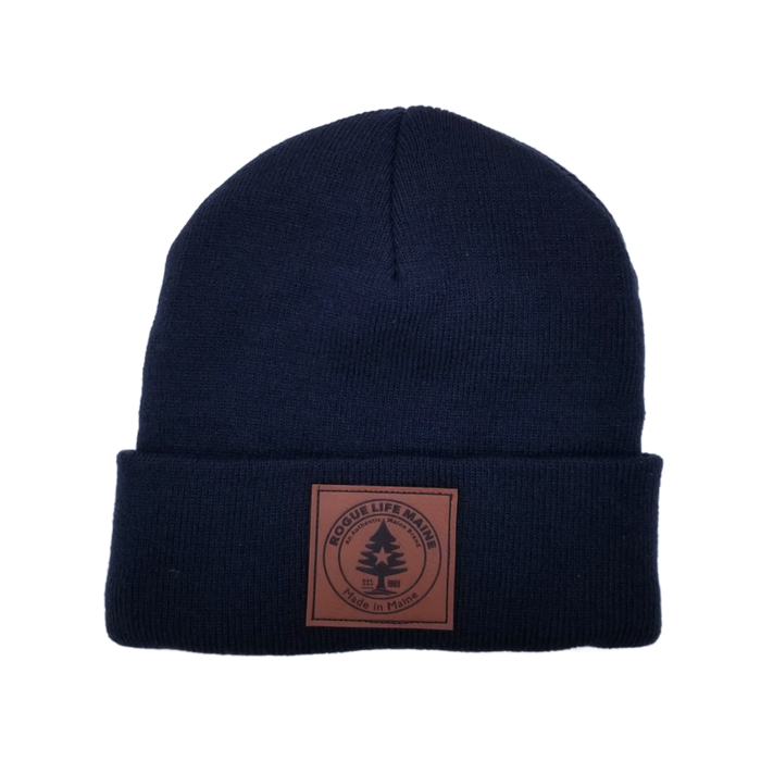 Rogue Life Logo Leather Patch Fleece-Lined Knit Beanie SHOP ROGUE WEAR Hats Color-Navy