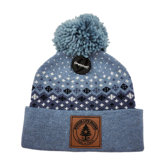 Fair Isle Knit Pom Hat SHOP ROGUE WEAR Hats Color-Slate-Blue