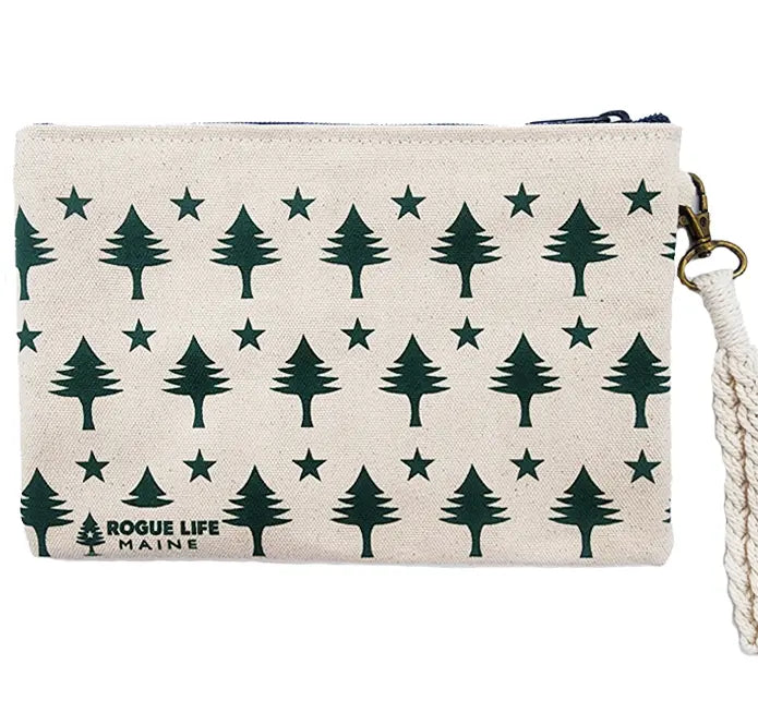 All Over Trees Zipper Pouch Wristlet ROGUE LIFE MAINE  Forest-Green-w-Macrame-Cord