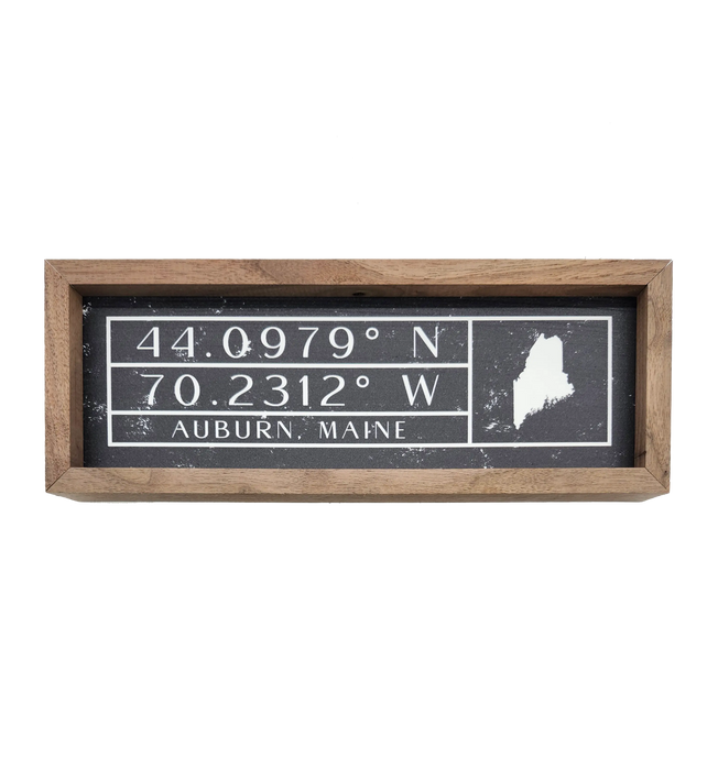 Longitude Latitude Lewiston Auburn Wooden Signs SHOP ROGUE WEAR Accessories Auburn