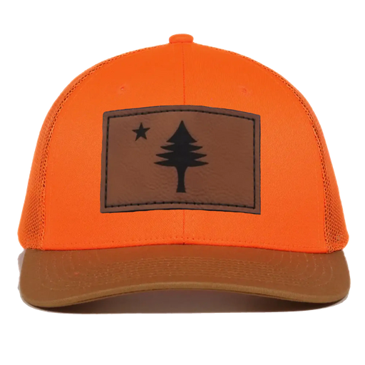 ME Flag Leather Patch Trucker Hat SHOP ROGUE WEAR Hats Color-Old-Gold-Blaze-Orange
