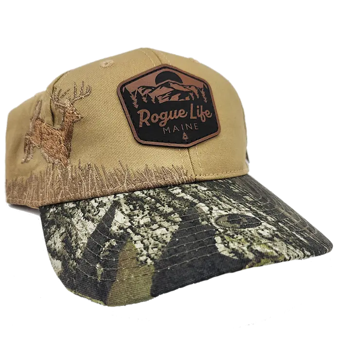 Camo/Tan Buck Embroidered Cotton Twill Cap SHOP ROGUE WEAR Hats Color-Tan