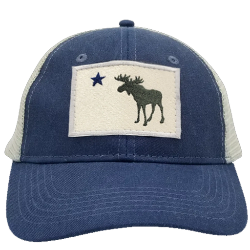 MAINE Moose Flag Patch Trucker Hat Stone Wash SHOP ROGUE WEAR Hats Color-Navy