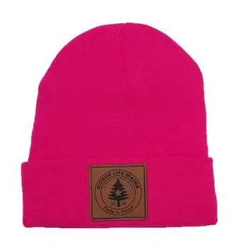 Rogue Life Logo Leather Patch Fleece-Lined Knit Beanie SHOP ROGUE WEAR Hats Neon-Pink