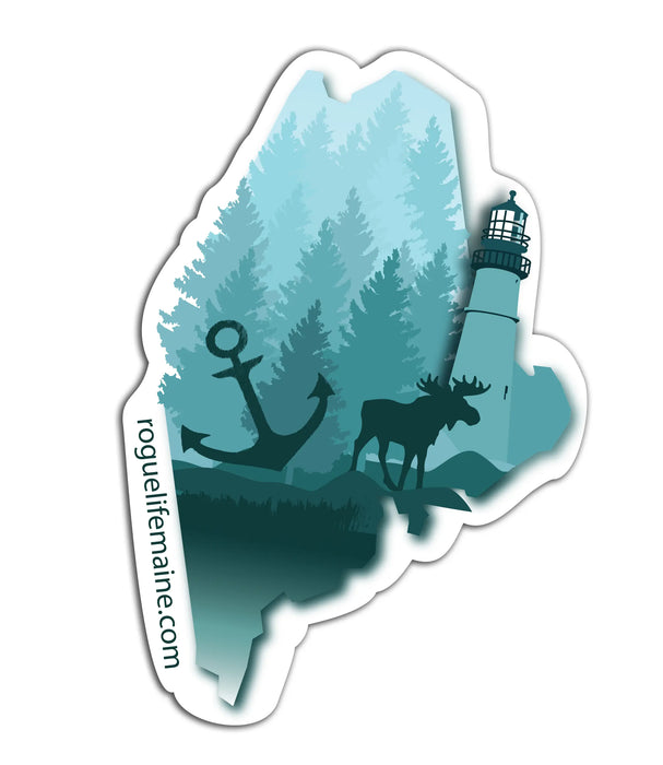 ME State Gradient Blue Sticker Decal ROGUE LIFE MAINE Sticker