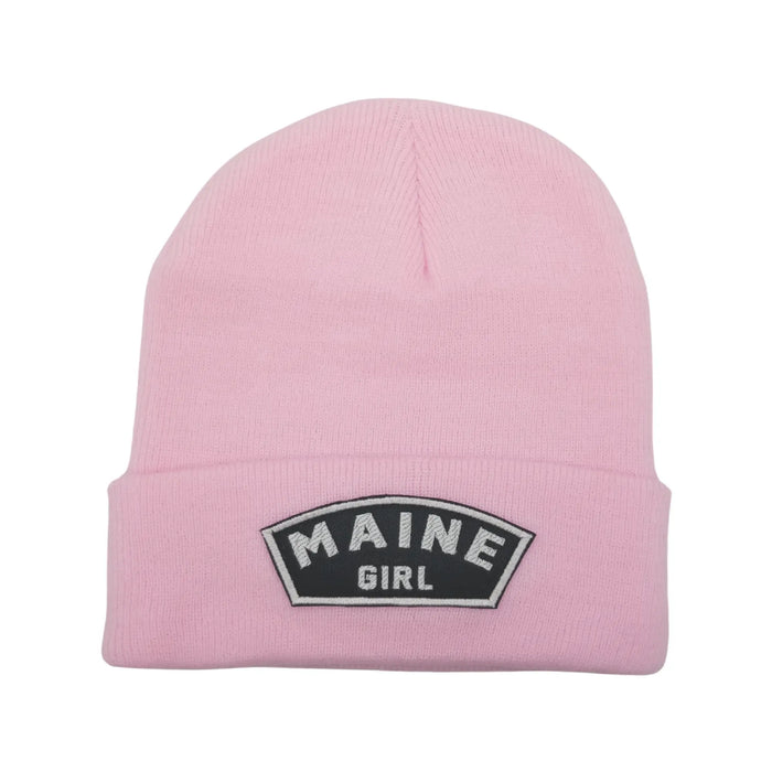 Maine Girl Pink Unlined Knit Beanie SHOP ROGUE WEAR Beanies Color-Light-Pink-with-Navy-Patch