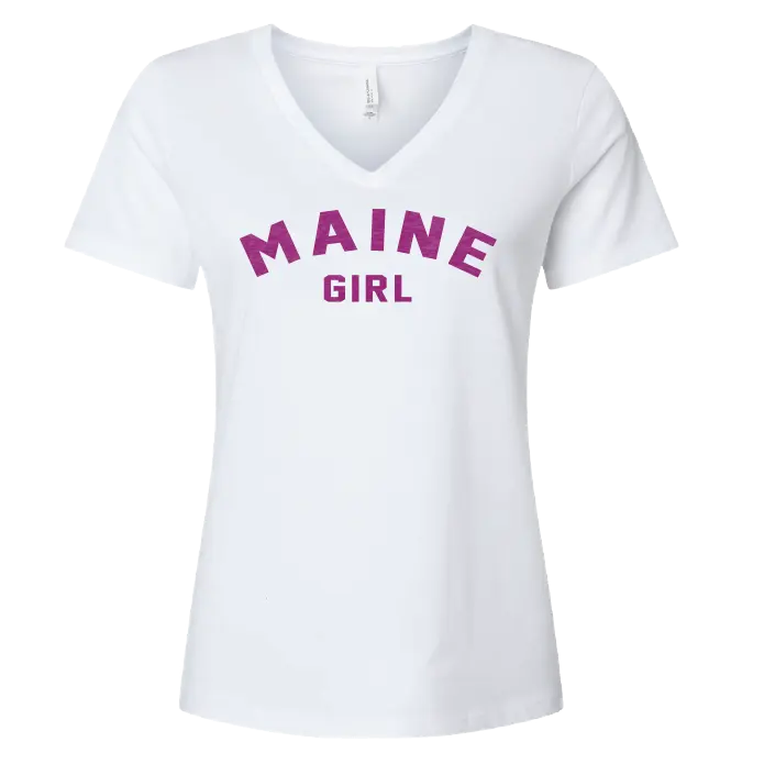 Maine Girl Color Text V-Neck T-Shirt SHOP ROGUE WEAR T-shirt 3XL-White-Magenta