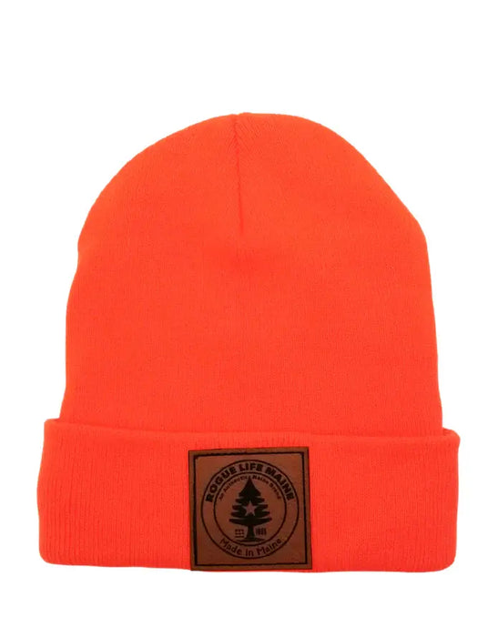 Rogue Life Logo Leather Patch Fleece-Lined Knit Beanie SHOP ROGUE WEAR Hats Hunter-Orange