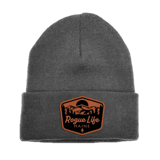 Rogue Life Mountains Leather Patch Fleece-Lined Knit Beanie SHOP ROGUE WEAR Beanies Oxford-Grey