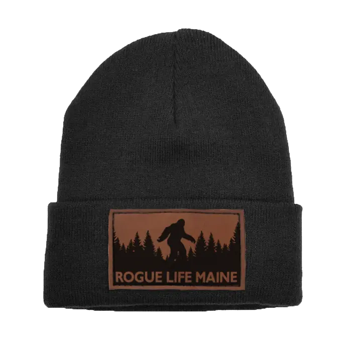Sasquatch Leather Patch Fleece-Lined Knit Beanie SHOP ROGUE WEAR Hats Black