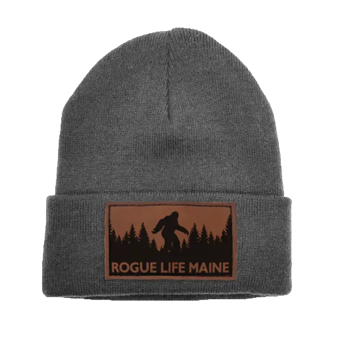 Sasquatch Leather Patch Fleece-Lined Knit Beanie SHOP ROGUE WEAR Hats Color-Oxford-Grey