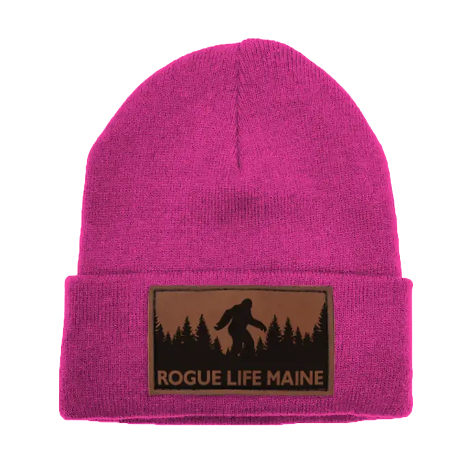 Sasquatch Leather Patch Fleece-Lined Knit Beanie SHOP ROGUE WEAR Hats Neon-Pink
