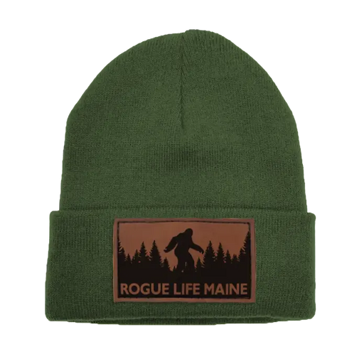 Sasquatch Leather Patch Fleece-Lined Knit Beanie SHOP ROGUE WEAR Hats Olive