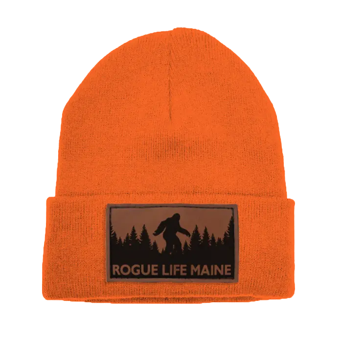 Sasquatch Leather Patch Fleece-Lined Knit Beanie SHOP ROGUE WEAR Hats Hunter-Orange