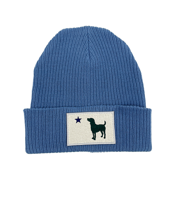 Maine Flag Dog Patch Cable Knit Cuffed Beanie Rogue Life Maine Hat Light Blue