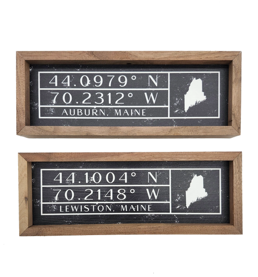 Longitude Latitude Lewiston Auburn Wooden Signs SHOP ROGUE WEAR Accessories