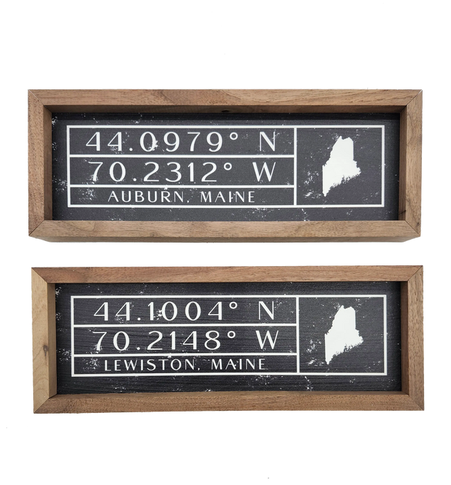 Longitude Latitude Lewiston Auburn Wooden Signs SHOP ROGUE WEAR Accessories