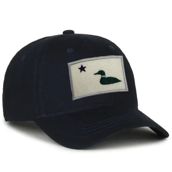 Maine Flag Loon Patch Twill Hat SHOP ROGUE WEAR Hats Color-Black