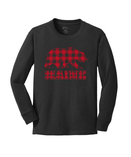 Youth Bear Buffalo Plaid Black Long Sleeve SHOP ROGUE WEAR Long Sleeve Y-XL-Black