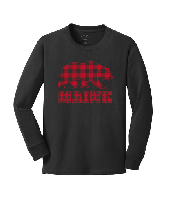Youth Bear Buffalo Plaid Black Long Sleeve SHOP ROGUE WEAR Long Sleeve Y-XL-Black
