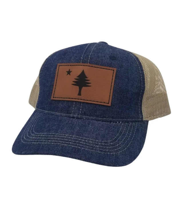 MAINE Flag Leather Denim Trucker Hat SHOP ROGUE WEAR Hats